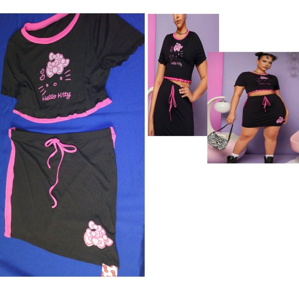 HELLO KITTY PLUS SIZE SKIRT TOP SET OUTFIT ADULT FEMALE GLAM STRETCH-